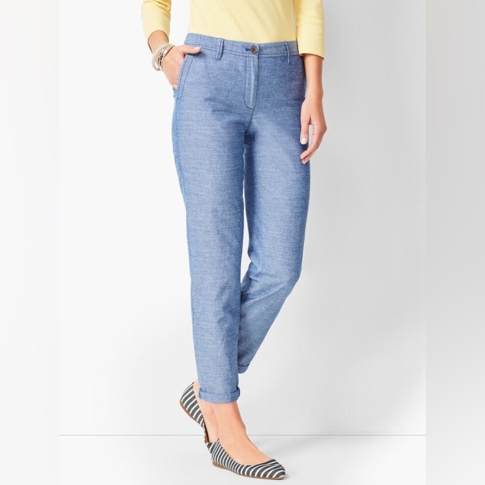 Talbots Size 8 Blue Cotton Chambray Girlfriend Chinos Excellent Condition